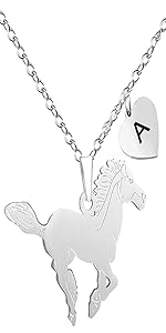 BANCHELLE Horse Necklace Heart Initial Pendant Necklace for Girls Boy Gift