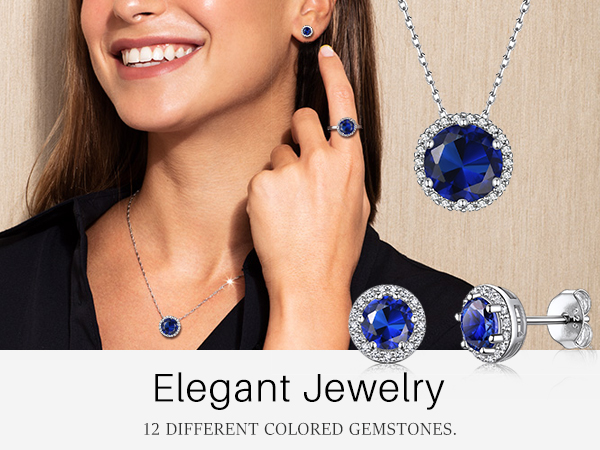 Sapphire Birthstone Stud Necklace and Earring Jewelry Set