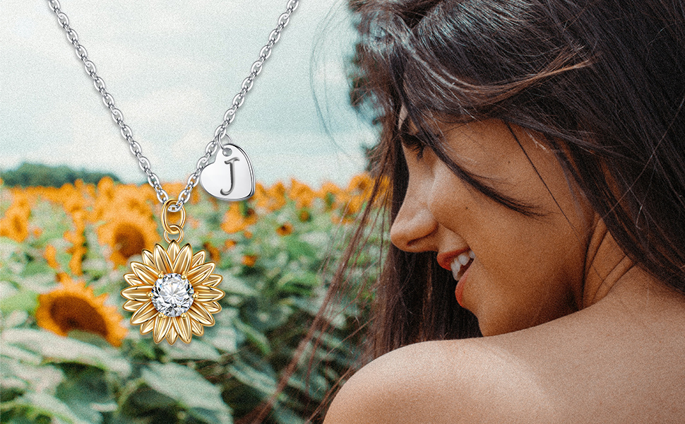 initial sunflower necklace for girls women