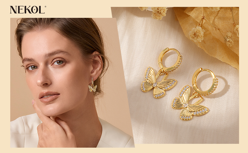 Gold Dangle Butterfly Earrings for Wome