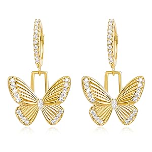 Gold Dangle Butterfly Earrings for Women