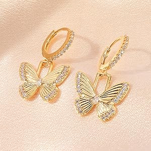 Gold Dangle Butterfly Earrings for Women