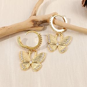 Gold Dangle Butterfly Earrings for Women