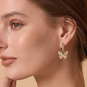 Gold Dangle Butterfly Earrings for Women