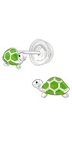 Green turtle animal stud earrings posts for girls children charmed owl