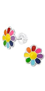 rainbow flower childrens girls stud post earrings charmed owl