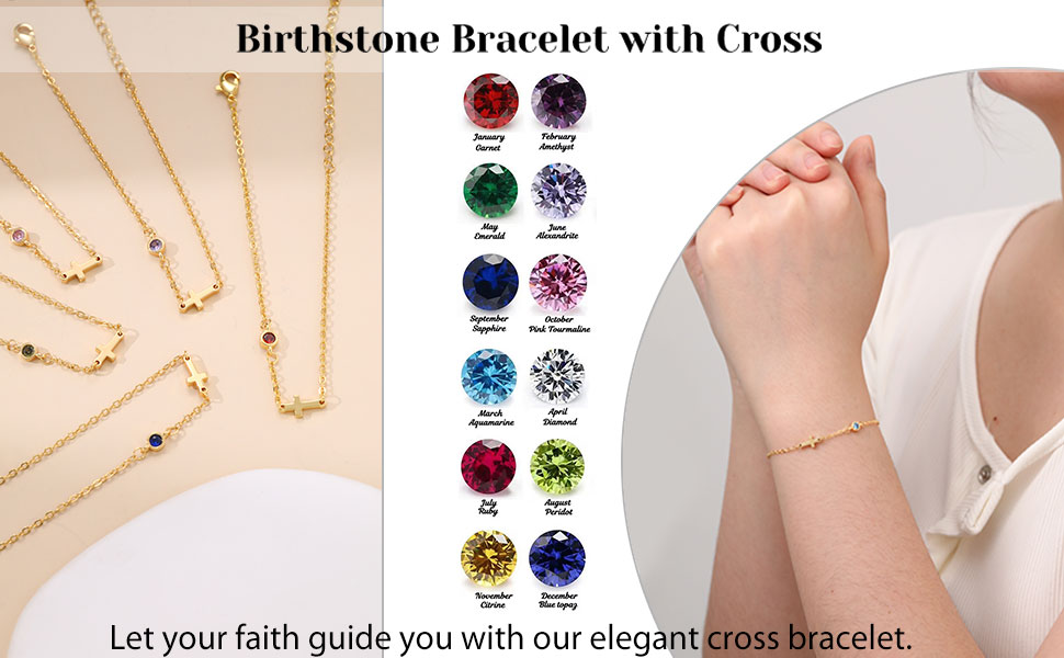 Birthstone bracelets with cross