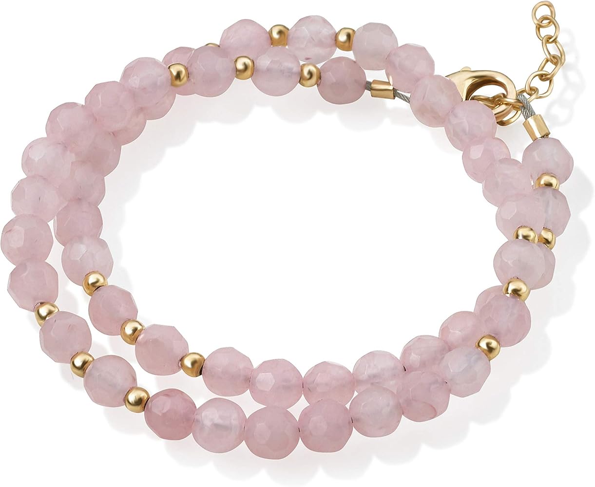 Delicate Gold Little Girl Double Bracelet - With Pink Quartz and Gold Beads - Perfect for Birthday Gifts, Baby Keepsake Gifts (B1908)