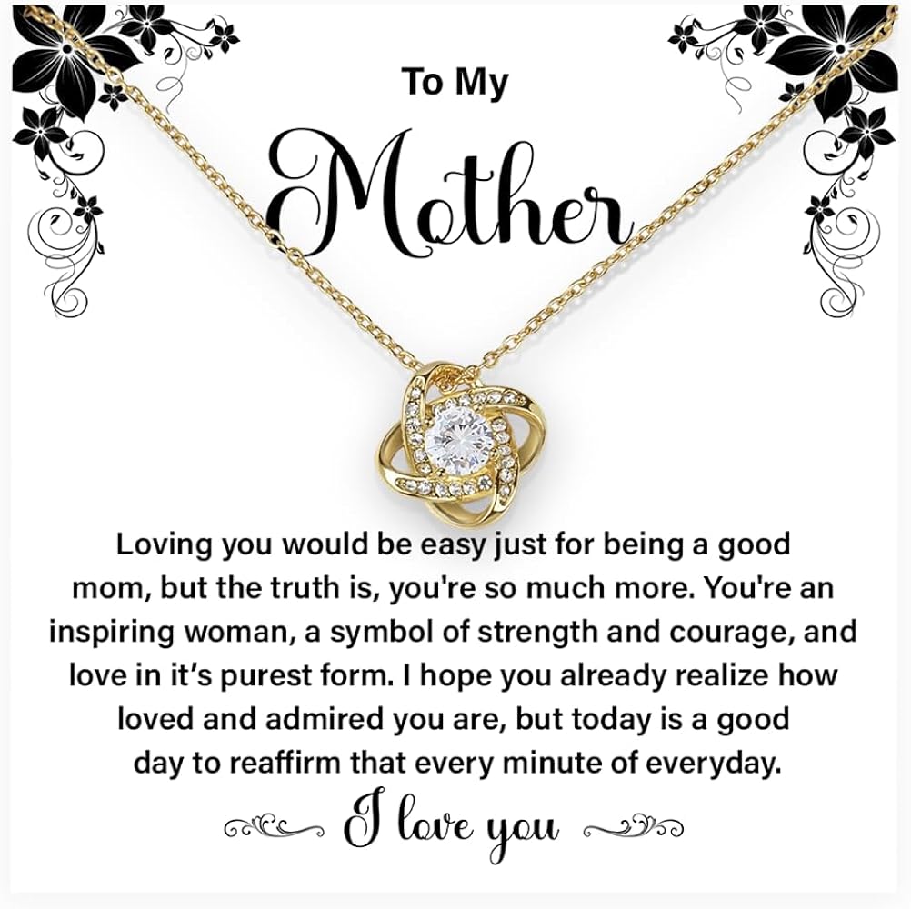 To My Mother Necklace Gift For Birthday, A Love Knot Necklace Presents For Mom, Jewelry Gifts For Mom On Mother's Day, I Love My Mom Necklace With A Heartfelt Message Card, And A Beautiful Gift Box From Daughter