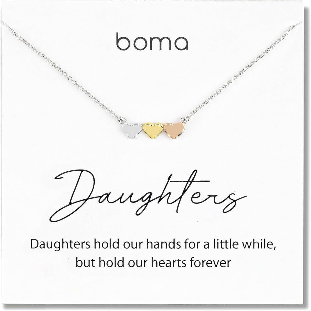 Boma Jewelry Sentiments Collection Daughters Sterling Silver Three Hearts with 14kt Rose and Yellow Gold Vermeil Necklace, 18 Inches