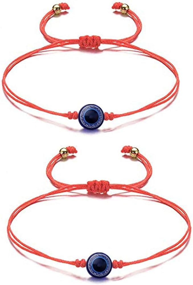 New Evil Eye Bracelet Adjustable Ojo Turco Lucky Kabbalah Protection Handmade Wish Friendship Bracelet Jewelry Gift for Best Friends Granddaughter Family Rbm (Red)