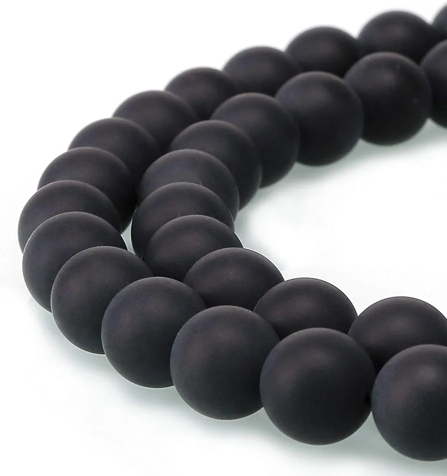 BRCbeads Matte Onyx Gemstone Loose Beads Round 10mm Crystal Energy Stone Healing Power for Jewelry Making- Black