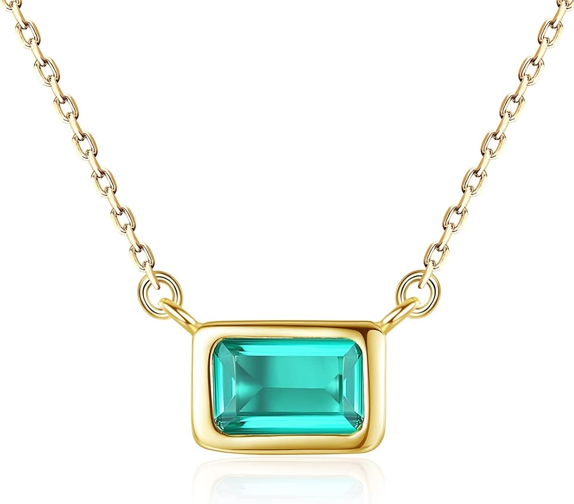 Emerald Green Necklaces for Women Sterling Silver 18K Gold Plated Square Pendant Womens Necklace Cute Fashion Jewelry Gifts for Her Teen Girls Daughter Mom