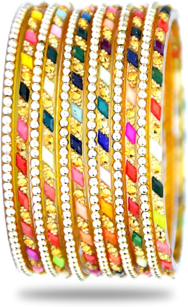 JD'Z COLLECTION Traditional Indian Jewelry Glass Bangles Set for Women/Girls- Bollywood Fashion Jewelry Bangals, Wedding Designer Churi Ethnic Wear Bracelet Costume Jewellery