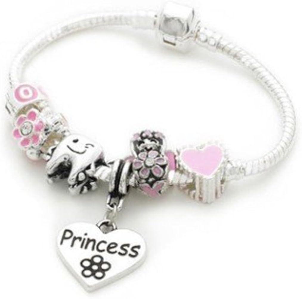 Childrens 'Tooth Fairy' Silver Plated Charm Bead Bracelet. Girls Gift/Present