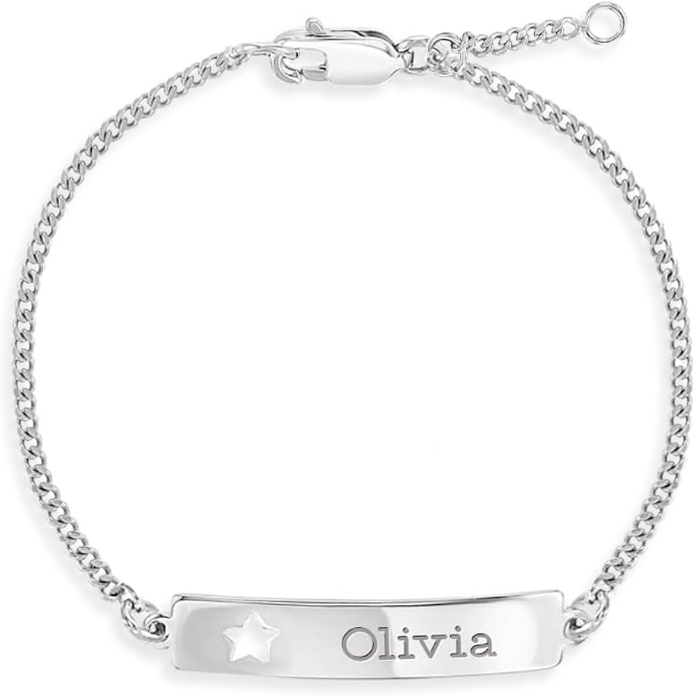 925 Sterling Silver Engravable Star Tag ID Bracelet for Toddlers & Young Girls - Little Star Name Tag Identification Bracelet for Girls - Fashionable & Cute Custom Design Bracelets for Little Girls