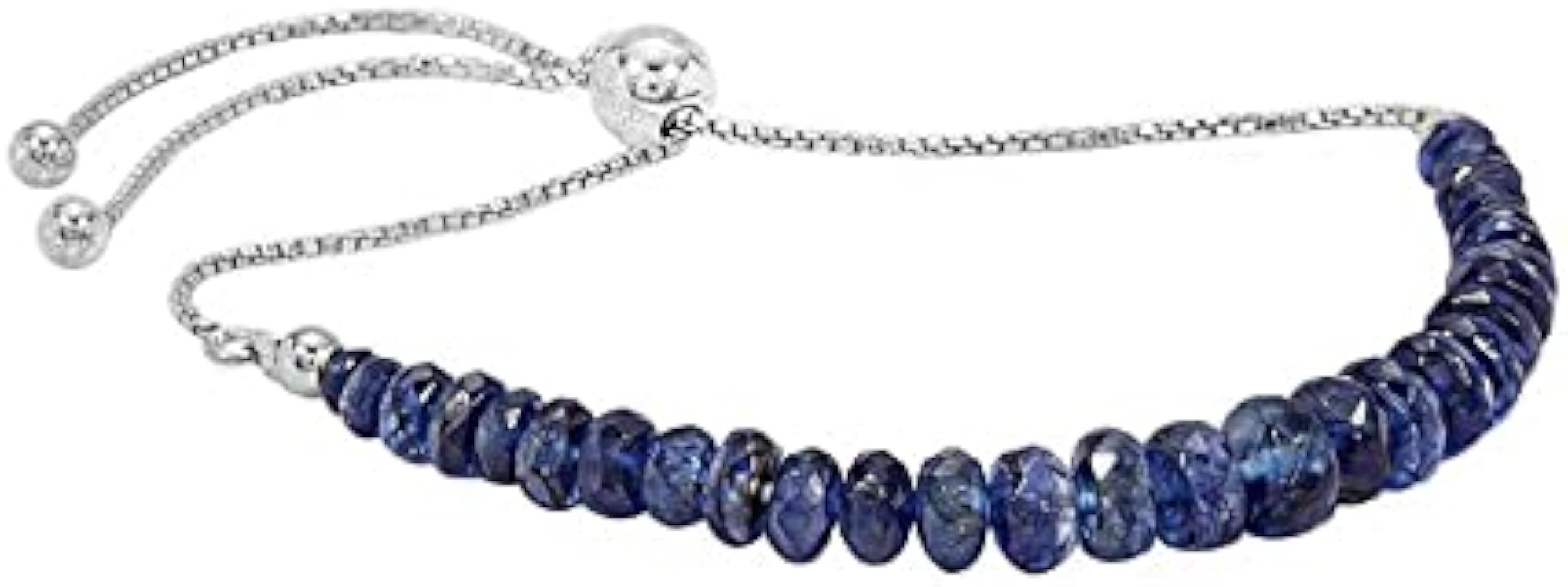 Blue Kyanite Bracelet, 10 Inch, Sterling Silver Slider With Natural Blue Kyanite Graduated Bead Faceted Rondelles, Adjustable Bracelet, Beads Silver Jewelry