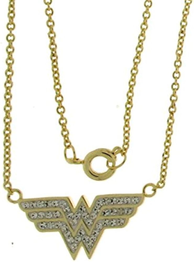 DC Comics Girl's Wonderwoman Crystal Necklace. Plated. Gift Box