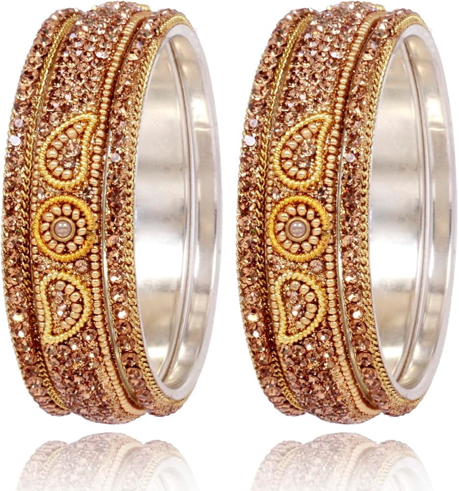 SANARA Traditional Indian Bollywood Ethnic Gold Plated Crystal Stone Bangle Bracelet Jewelry Set