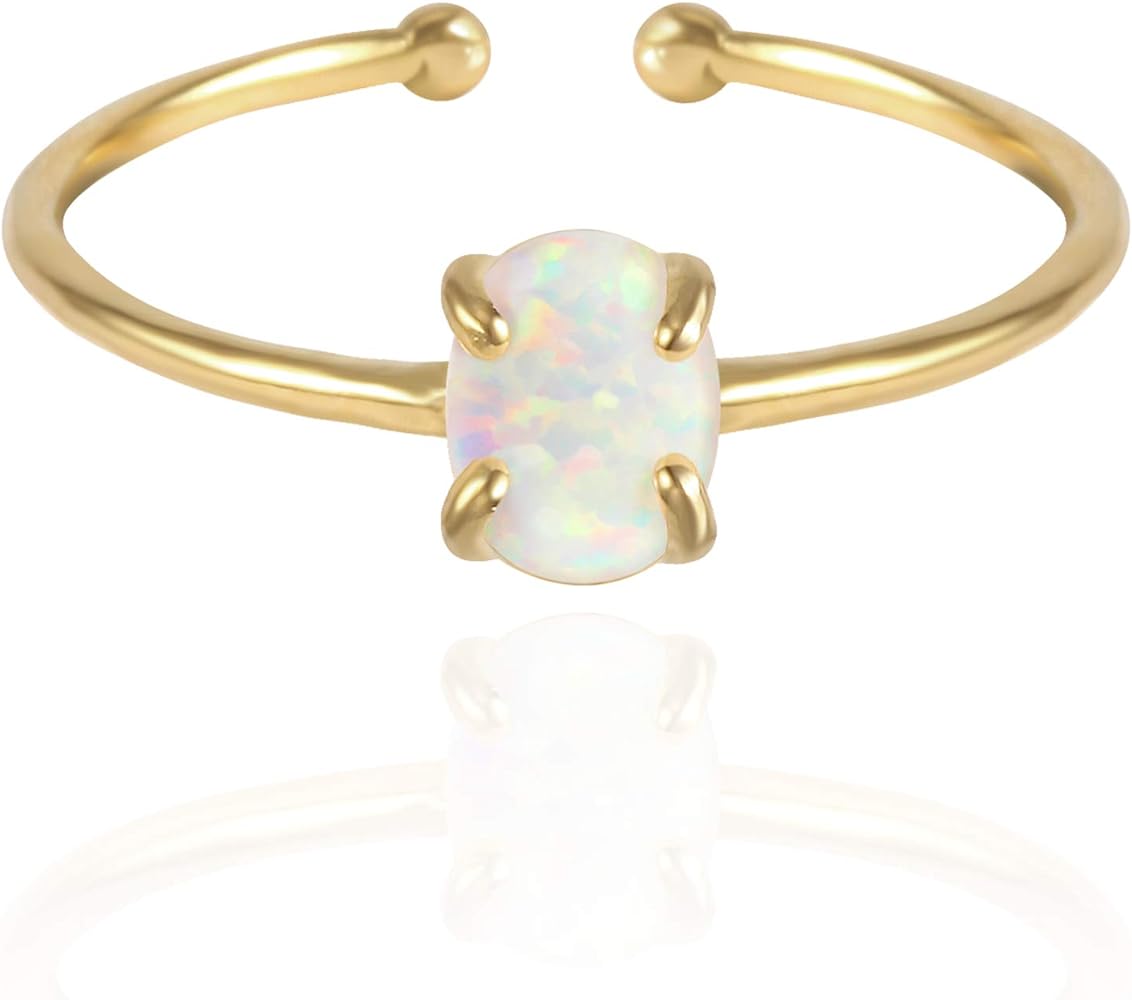 18K Rose Gold Plated Opal Ring, White/Green/Pink Opal, Adjustable Size