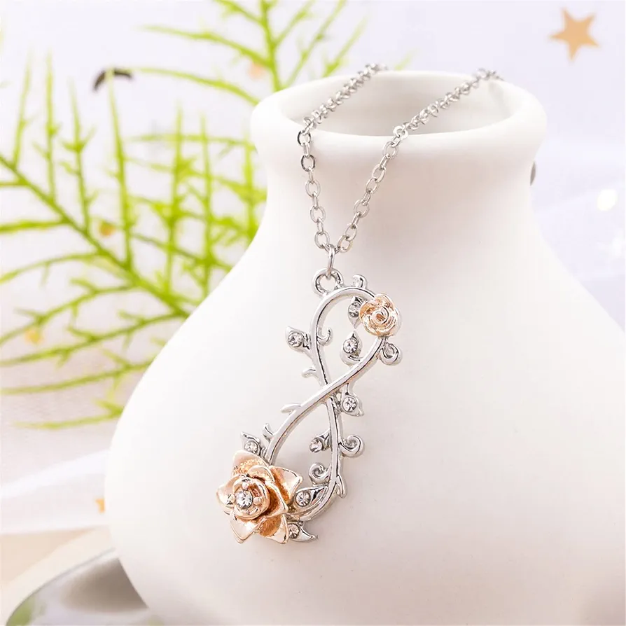 Fashion Love Red Crystal Rose Flower Gold Necklace for Women Zircon Heart Shape Gemstone Rose Jewelry Gifts for Girls 1Pcs (Size : 45cm, Color : XL431)