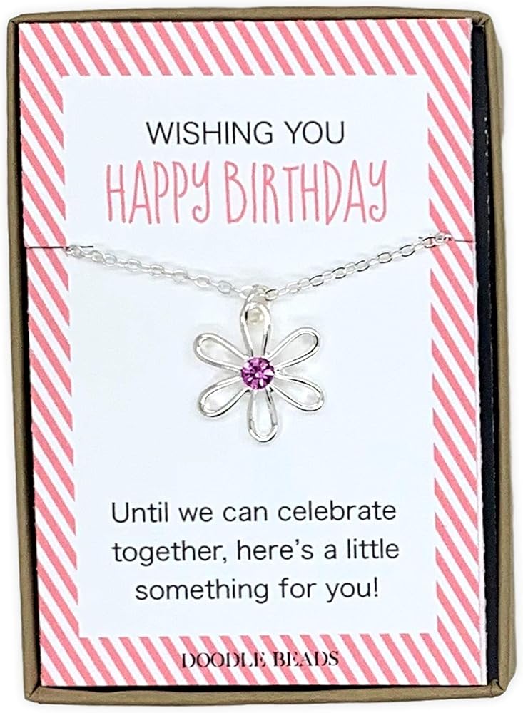 Happy Birthday Gift for Girl, Granddaughter Birthday, Niece Birthday, Flower Birthstone Necklace, Social Distancing Gift