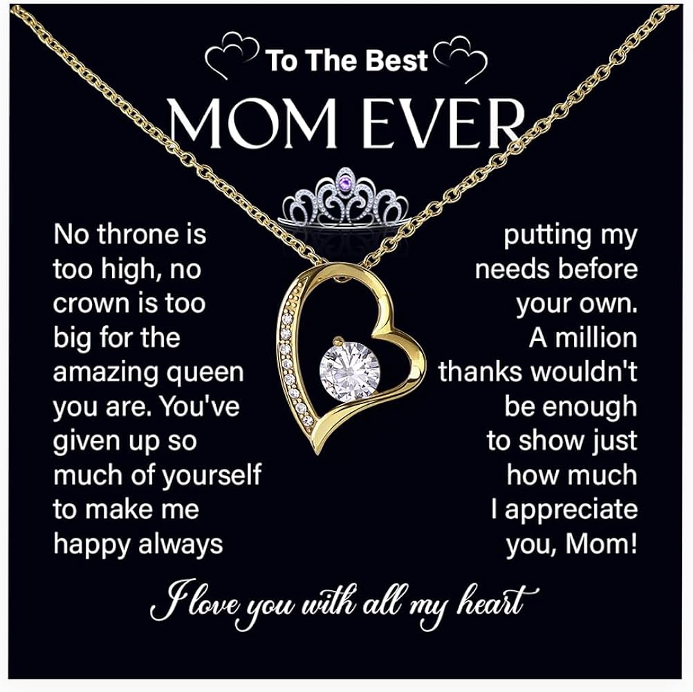 To The Best Mom Ever Necklace Present From Daughter/Son, Forever Love Necklace With Heartfelt Message Card, Best Gift Necklace For Mother's Day Or Surprise Gift Mom's Birthday, Meaningful Jewelry With Beautiful Gift Box