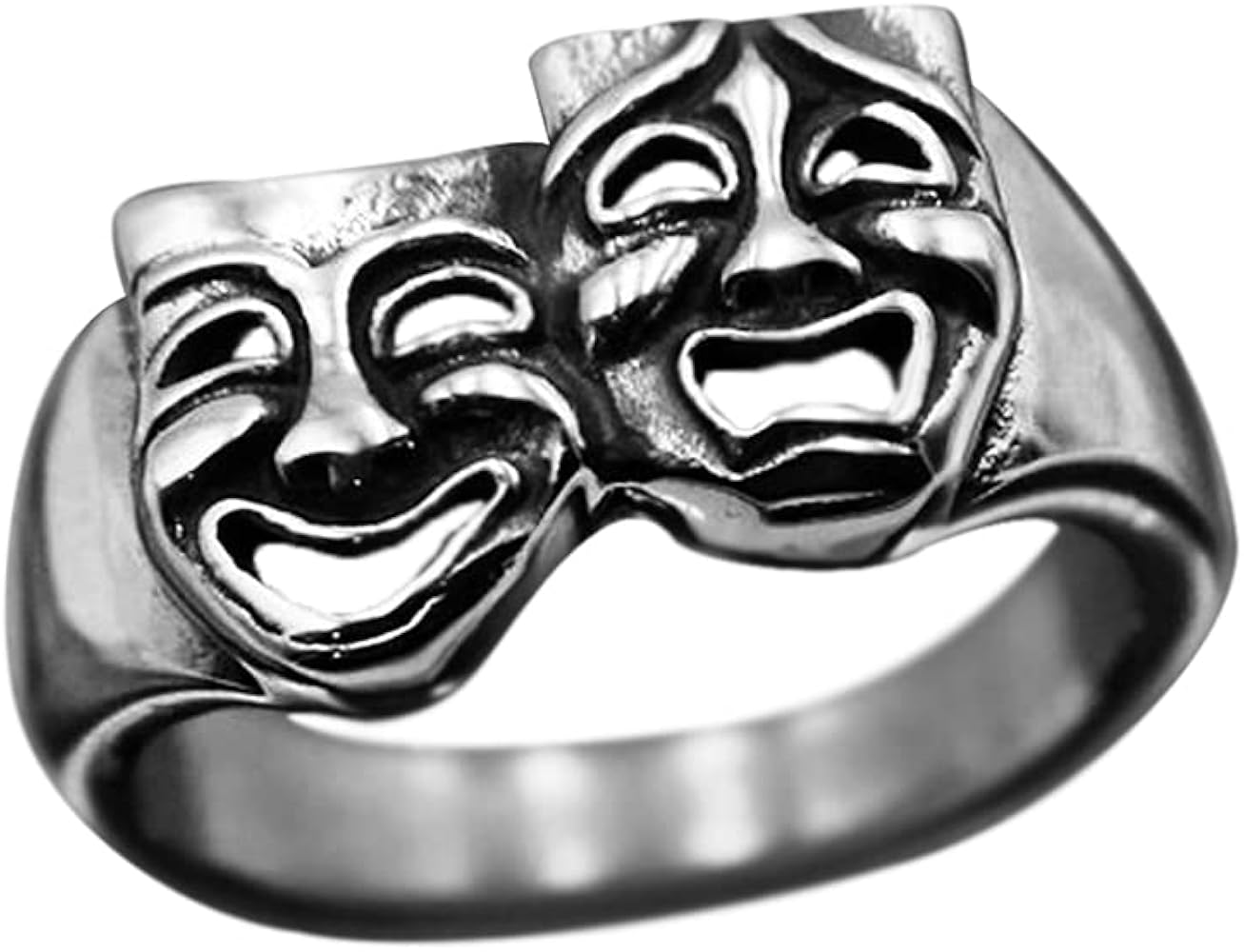 Personalized Tragedy Comedy Theater Mask Happy Sad Wide Statement Ring for Women Men Dainty Adjustable Finger Ring Girls Band Fashion Vintage Expandable Open Size Birthday Anniversary BFF Gifts