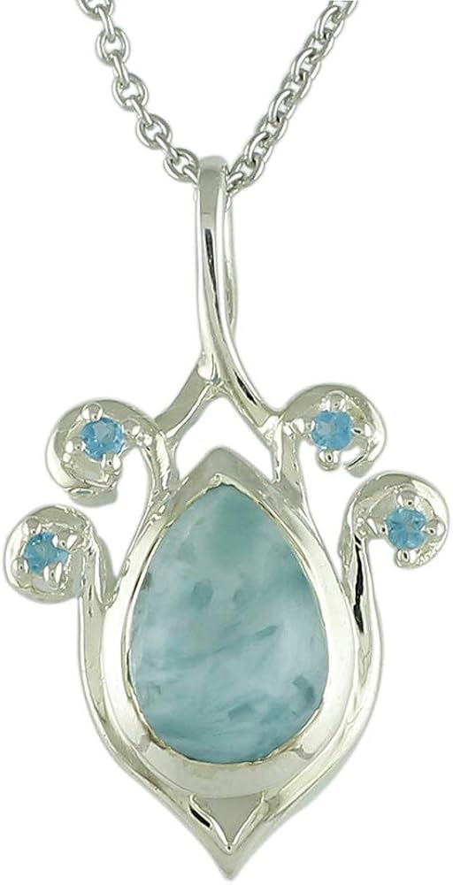 Carillon Larimar Natural Gemstone Pear Shape Pendant 925 Sterling Silver Engagement Jewelry