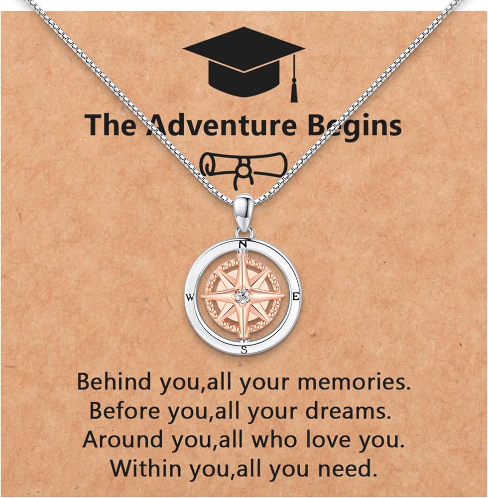 Jewelry&Card Graduation Gifts 2024 for Girls High School Rotate Compass Necklace for Women Daughter Girls, Seniors College Graduate Gifts for Students Best Friends Granddaughter