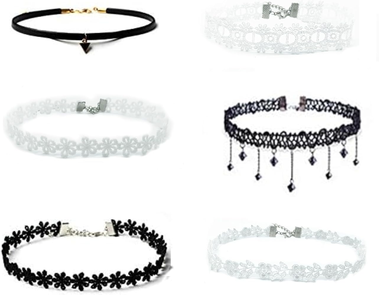 Gothic Choker Necklace for Women Girl 6PCS White Black Lace Choker Velvet Necklace Set for Halloween Party Cosplay Christmas Birthday Jewelry Gifts, Adjustable, Black,White