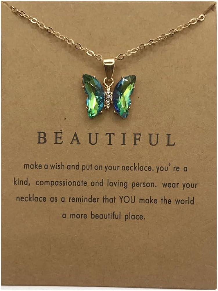 Pingyongchang Crystal Butterfly Pendant Necklace With Card Bohemian 18K Gold Plated Chain Insect Resin Chokers for Friend Women Friendship Valentine's Day Mother's Day Holiday Beach Jewelry Gift