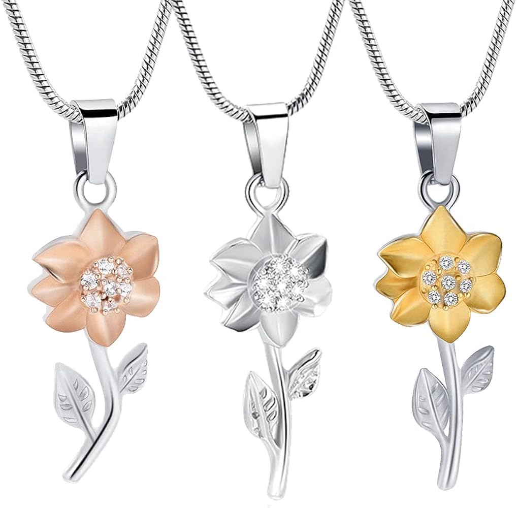 memorial jewelry Sun Flower Rose Flower Cremation Urn Necklace Keepsake Ashes Pendant Cremation Jewelry