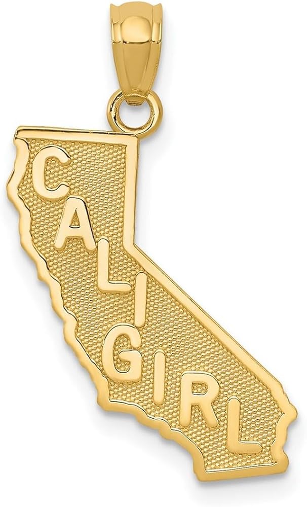 14k Yellow Gold Solid Polished Textured back Cali Girl State Pendant Necklace Measures 25x18mm Wide Jewelry for Women