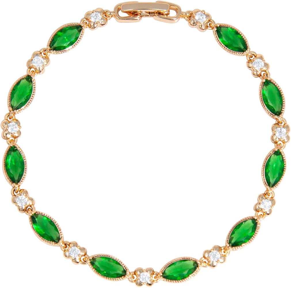 14K Gold Plated Cubic Zirconia Classic Bracelet for Women Multicolor for Girls Adjustable 6.5"+1"