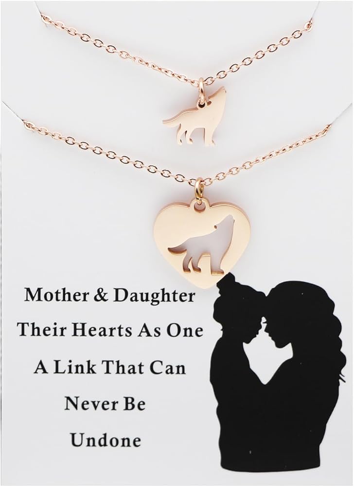 Mother Daughter Necklack Set Matching Cutout Animal Heart Necklaces Mommy and Me Gift Mama Bear Saurus Necklace Mom Daughter Quote Necklace