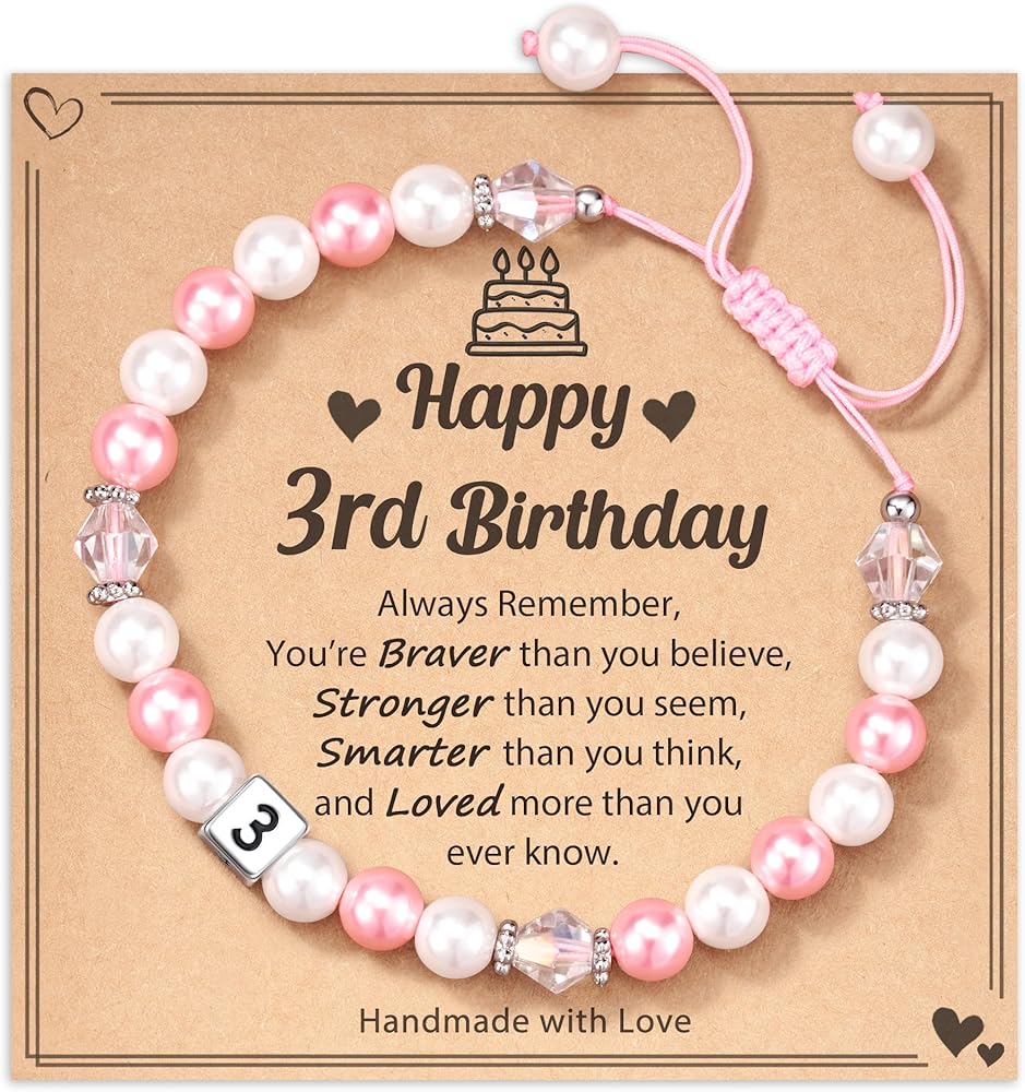 HGDEER 1-8 Year Old Birthday Gifts for Girl, Adjustable Pink White Pearl Bracelet for Daughter Niece Granddaughter Girls