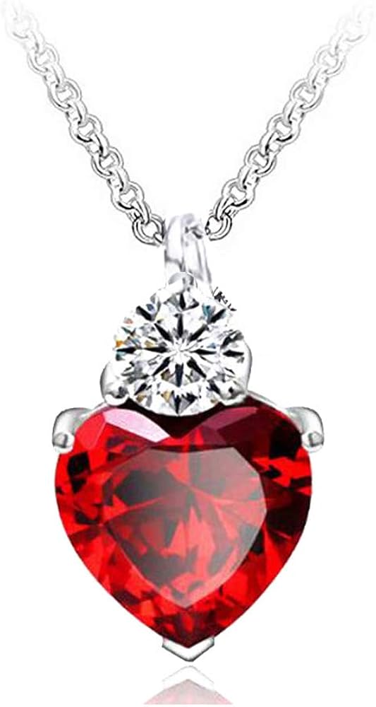 IDOXE Queen of Hearts Necklace 925 Sterling Silver Chain January Birthstone Red Heart Toy Princess Halloween Accessories Jewelry Valentine's Gift for Her (Red January)