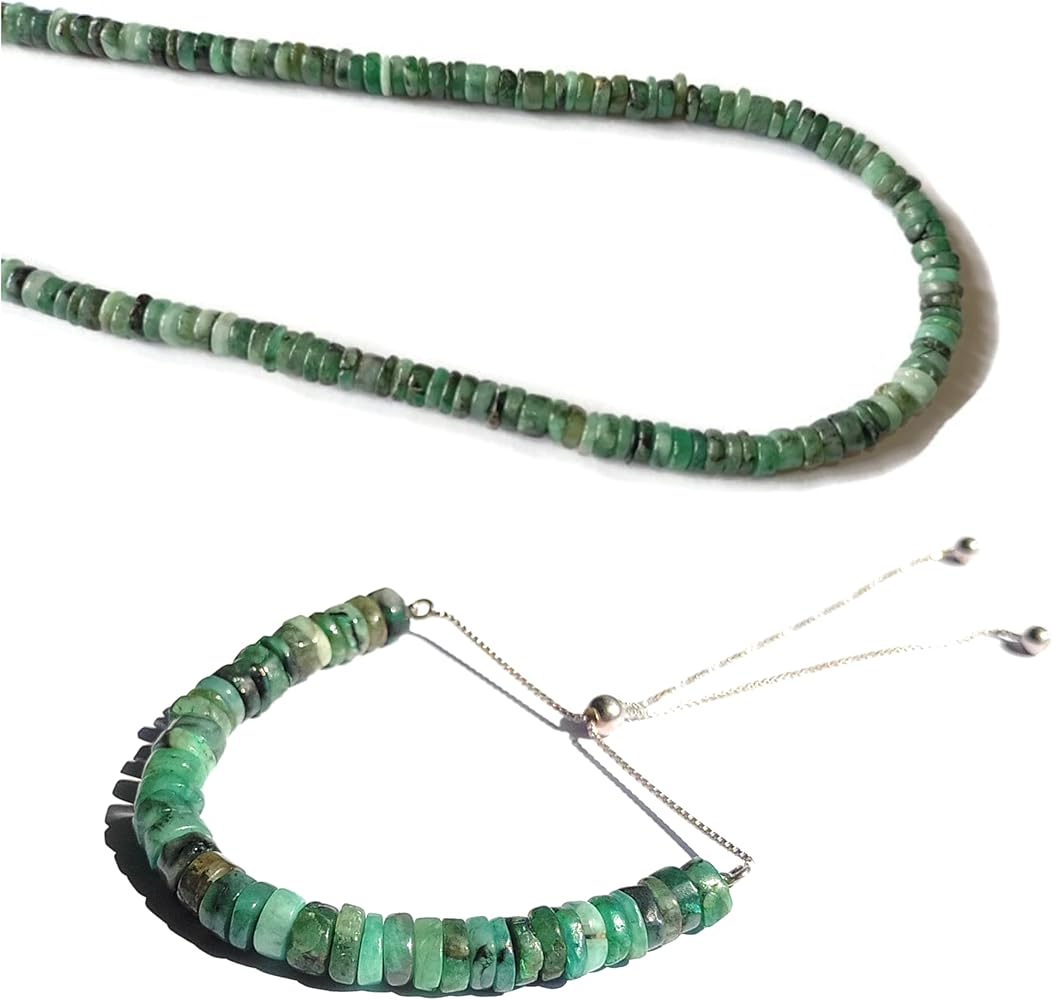 Emerald Jewelry Set - Emerald Silver Jewelry, Emerald Wheel Sterling Silver Necklace 18"" and Bracelet 10"" Set Jewelry, Green