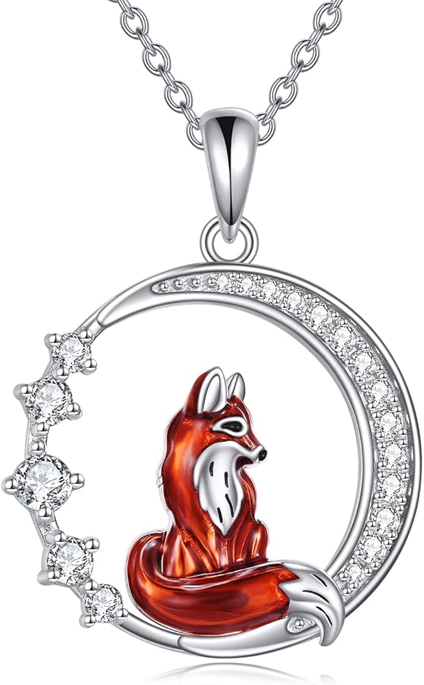 LUHE Fox Necklace Gifts 925 Sterling Silver Kitsune Moon Pendant Necklace Jewelry Gifts for Women Teen Girls