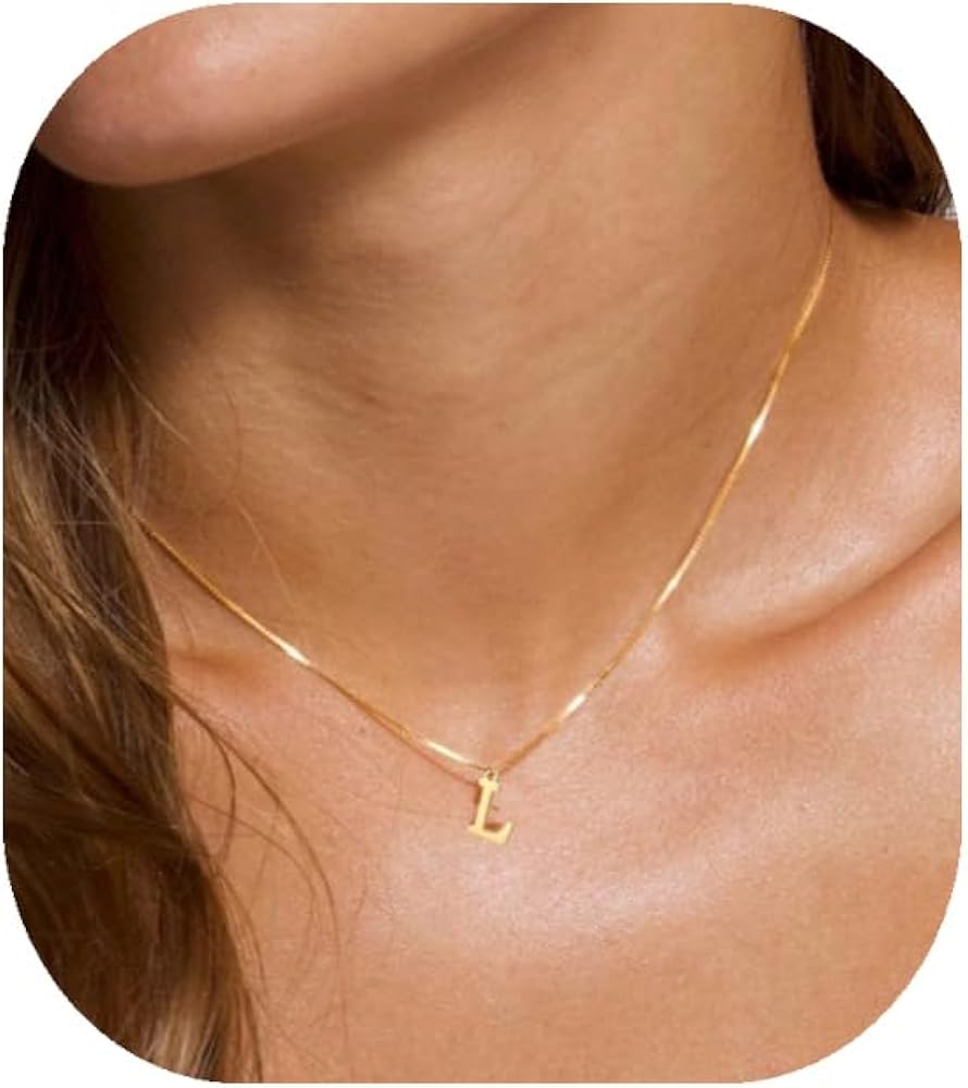 Initial Necklaces for Women Girls, Chunky Gold Necklace for women Trendy A-Z Initial Necklace Gold Chain Necklace Herringbone Choker Necklace Chunky Snake Necklaces Jewelry for Teen Girl Gifts