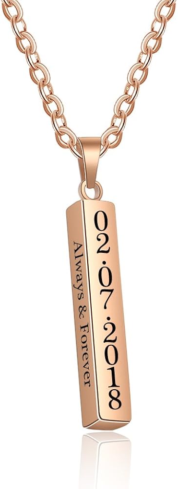 Personalized Couple Stainless Steel Necklace Engraved Initial Name Vertical Bar Pendant Necklace Gifts for Boyfriend