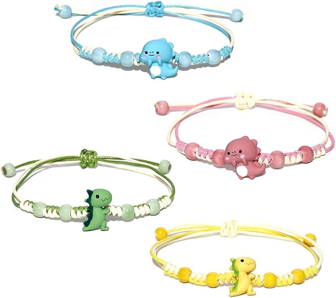 Pingyongchang Matching Friendship Bracelets Cute Dinosaur Couples Bracelets String Anklet Bracelet Chain Rope Jewelry for Girls Kids Bracelets Pack Of 4