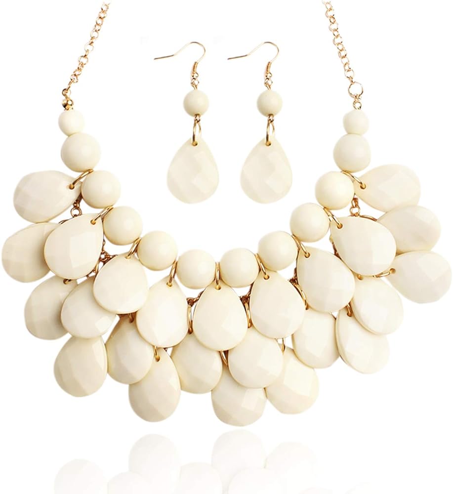 RIAH FASHION Chunky Acrylic Jewel Cluster Floating Bubble Statement Necklace - Teardrop Dangle Layered Bib Collar