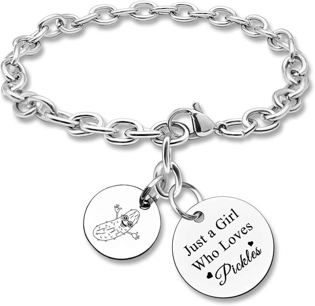 Pickle Bracelet for Women Girl Vegetables Lover Gift Pickle Lover Gift Just A Girl Who Loves Pickles Stainless Steel Engraving Bracelet Pickle Jewelry Pickle Party Gift Jewelry Gifts for Friends