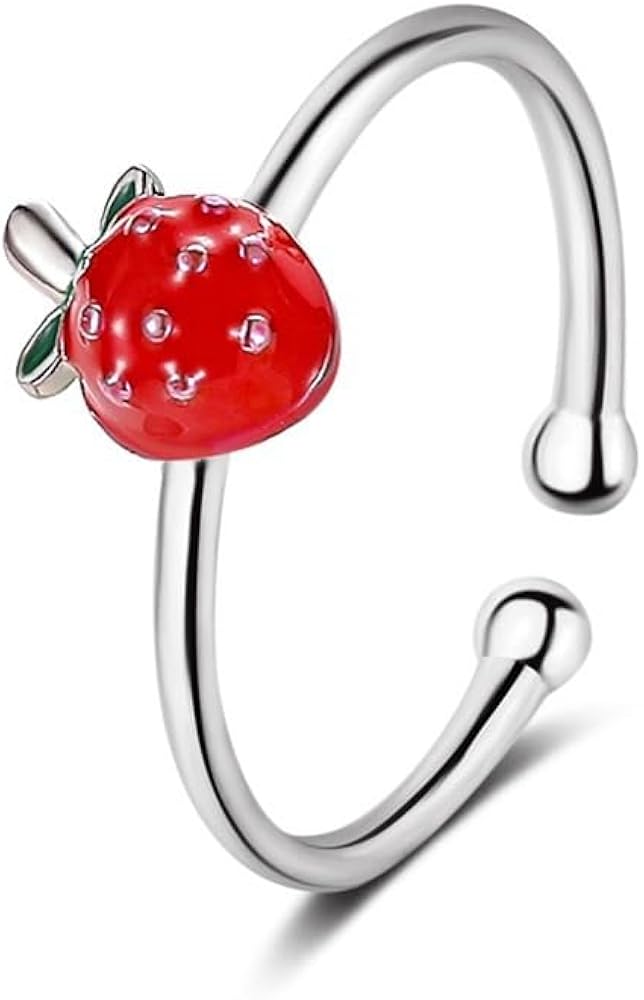 Cute Red Strawberry Ring Adjustable Strawberry Fruit Ring for Woman Girls