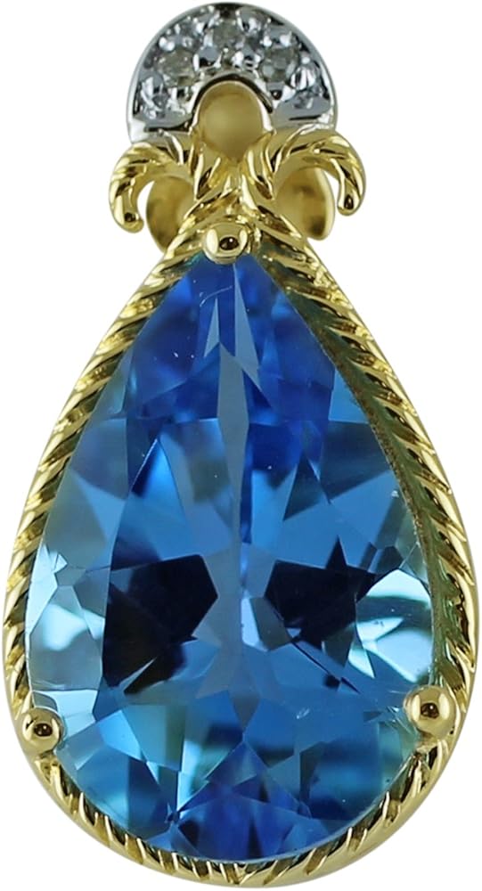 Carillon Swiss Blue Topaz Natural Gemstone Pear Shape Pendant 10K, 14K, 18K Yellow Gold Wedding Jewelry