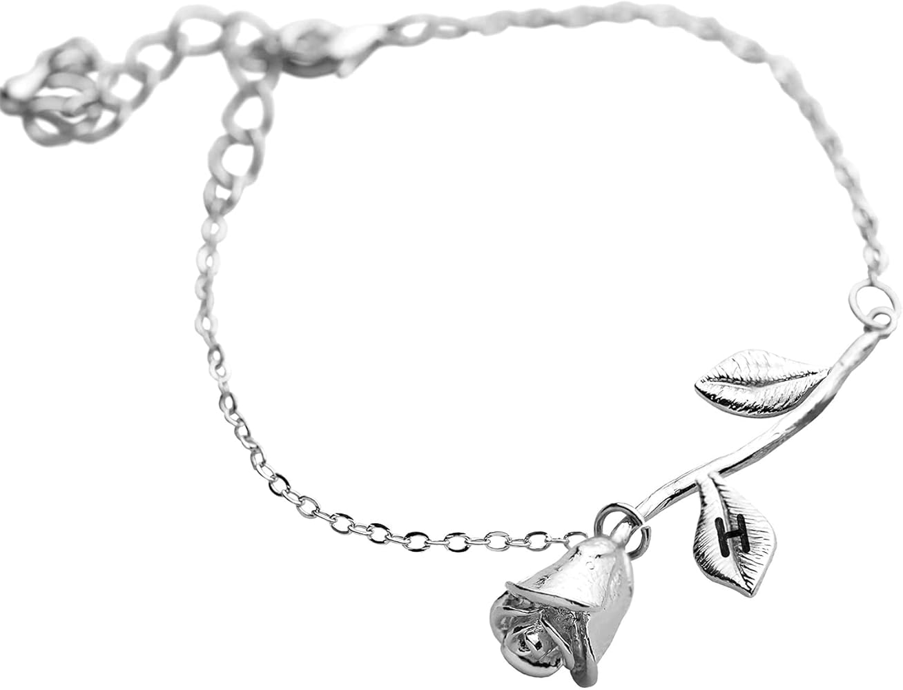 MignonandMignon Silver Plated Rose Pendant Bracelet Beauty and the Beast Jewelry Rose Bracelet Bridesmaid Bracelet Gift Flower Girl Gift - 3MRBR (H)