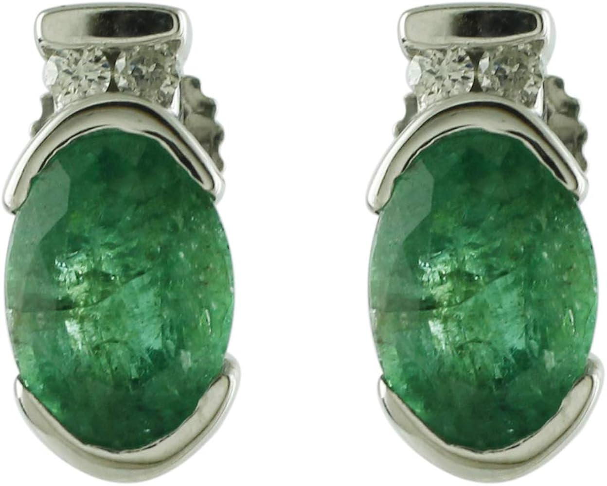 Carillon Emerald Natural Gemstone Oval Shape Stud Anniversary Earrings 10K, 14K, 18K White Gold Jewelry