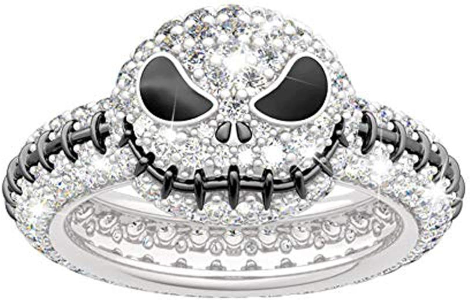 Jeulia Jack Skellington Rings Women Nightmare Before Christmas Skull Rings 925 Sterling Silver Halloween Jewelry Romantic Jewelry Gifts for Her CZ Solitare Engagement Rings Anniversary